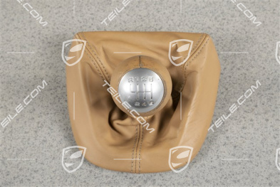 Shift lever / gearshift knob, Sand beige, Leather / aluminium, 6-speed manual transmission
