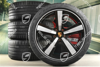22" Koła letnie, komplet, Cayenne Exclusive Design Sport, felgi 10J x 22 ET48 +11,5J x 22 ET61 + NOWE opony letnie Pirelli 285/40 R22 + 315/35 R22, czarny wysoki połysk
