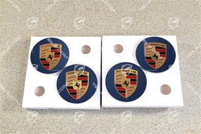 Hub cap set, crest coloured, concave, indigo blue