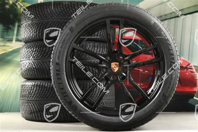 21" Cayenne Turbo Design Winterräder Satz, Felgen 9,5J x 21 ET46 + 11,0J x 21 ET49 + Michelin Winterreifen 285/45 R21 + 305/40 R21, mit RDK-Sensoren, schwarz hochglanz