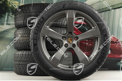 20" "Macan Sport" Winterräder Satz, Felgen 9J x 20 ET26 + 10J x 20 ET19 + NEUE Michelin Winterreifen 265/45 R 20 + 295/40 R 20, Platinum Seidenmtatt, mit RDK-Sensoren