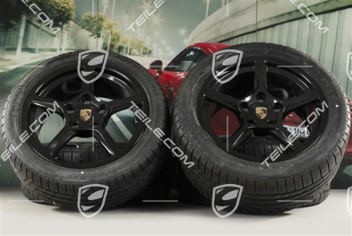 18" Boxster winter wheels set, rims 8J x 18 ET57 + 9,5J x 18 ET49, Pirelli Sottozero II winter tires 235/45 R18 + 265/45 R18, black high gloss