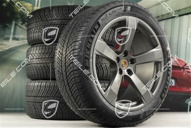 20" "Macan Sport" Winterräder Satz, Felgen 9J x 20 ET26 + 10J x 20 ET19 + NEUE Michelin Winterreifen 265/45 R 20 + 295/40 R 20, Platinum Seidenmtatt, mit RDK-Sensoren