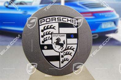 Hub cap, Titanium Dark, Carrera Classic, for 20-inch Carrera Classic wheels, crest black-white