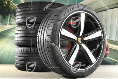 22" Koła letnie, komplet, Cayenne Exclusive Design Sport, felgi 10J x 22 ET48 +11,5J x 22 ET61 + NOWE opony letnie Pirelli 285/40 R22 + 315/35 R22, czarny wysoki połysk