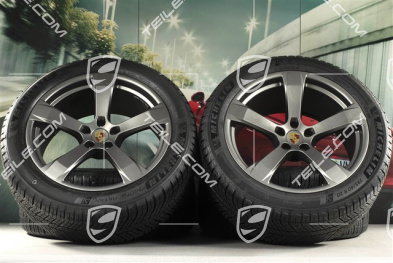 20" "Macan Sport" Winterräder Satz, Felgen 9J x 20 ET26 + 10J x 20 ET19 + NEUE Michelin Winterreifen 265/45 R 20 + 295/40 R 20, Platinum Seidenmtatt, mit RDK-Sensoren