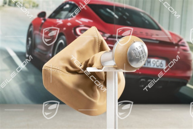 Shift lever / gearshift knob, Sand beige, Leather / aluminium, 6-speed manual transmission