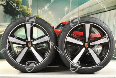 22" Koła letnie, komplet, Cayenne Exclusive Design Sport, felgi 10J x 22 ET48 +11,5J x 22 ET61 + NOWE opony letnie Pirelli 285/40 R22 + 315/35 R22, czarny wysoki połysk