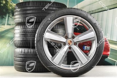 22-inch summer wheel set Cayenne Coupé Exclusive Design Sport, wheel rims 10J x 22 ET48 +11,5J x 22 ET52 + NEW Pirelli summer tyres 285/40 R22 + 315/35 R22, Platin Silver