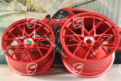 20"+21" GT3RS komplet felg, felgi 10J x 20 ET45 + 13J x 21 ET31, czerwone Pyrored