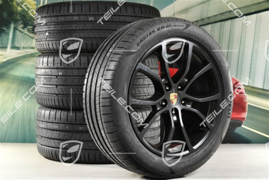 21-inch Cayenne Exclusive Design summer wheel set, rims 9,5J x 21 ET46 + 11,0J x 21 ET58 + NEW Pirelli P Zero summer tyres 285/45 R21 + 315/40 R21, with TPMS, black satin-mat