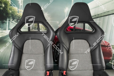 Sportschalensitze, klappbar, Heizung, Leder+Pepita Stoff, schwarz, Satz, L+R